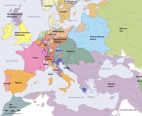 Complete Map of Europe in Year 1700